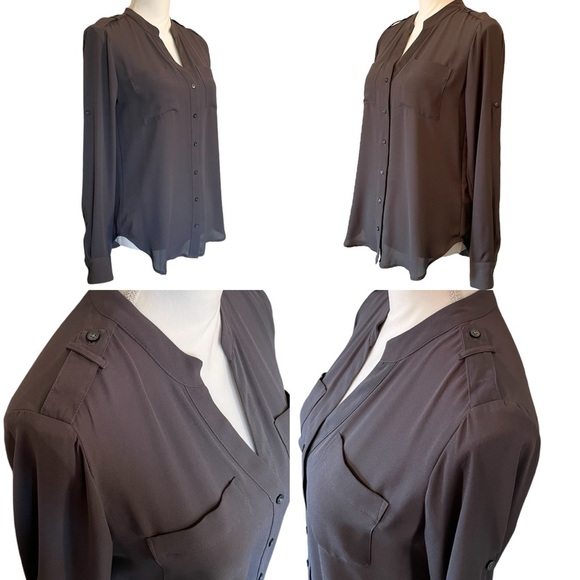 Banana Republic Sheer Gray Long Sleeve Button Up Women’s XS Blouse - Picture 3 of 10